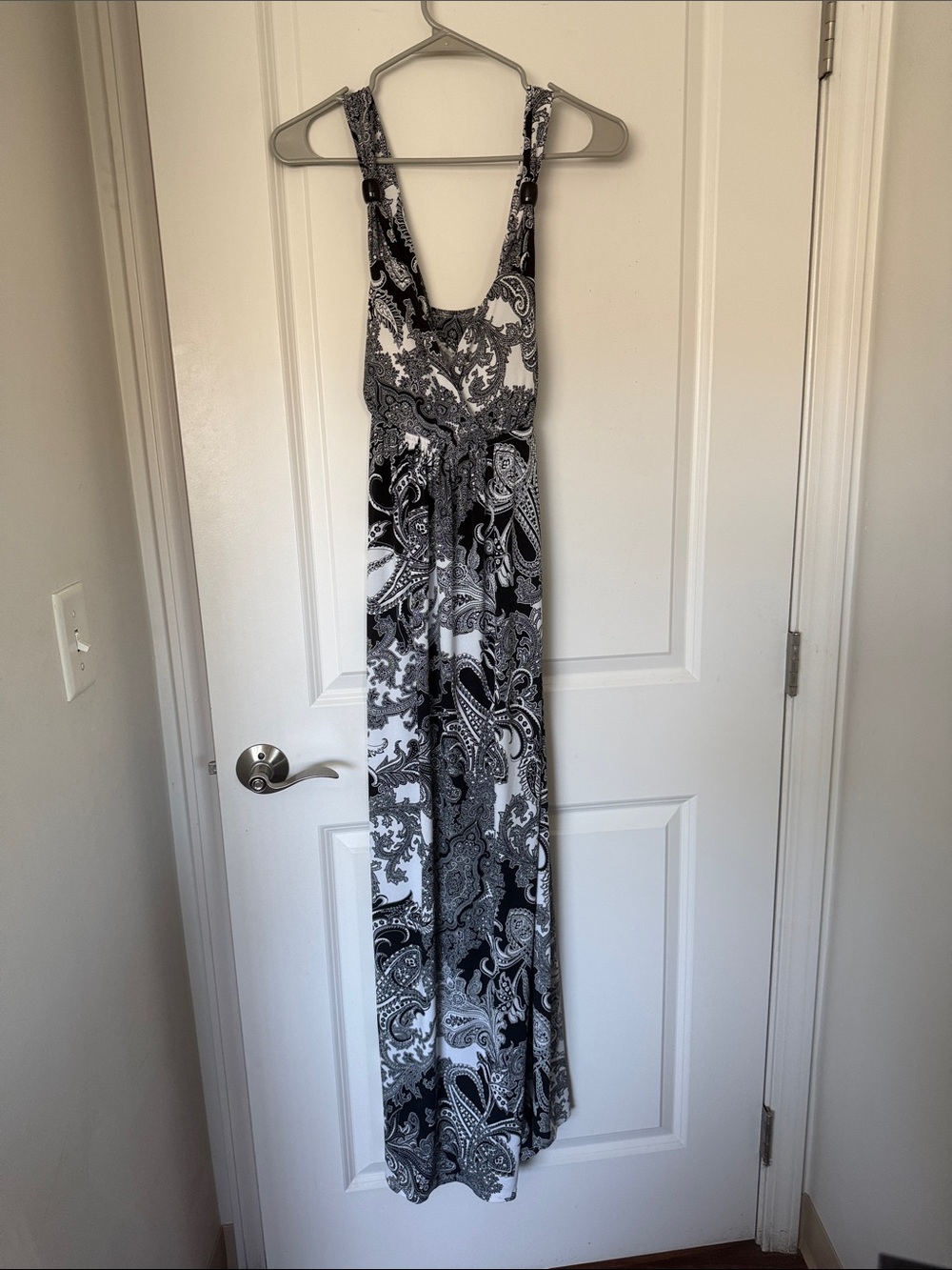 Black & White Paisley Maxi Dress with Adjustable Straps